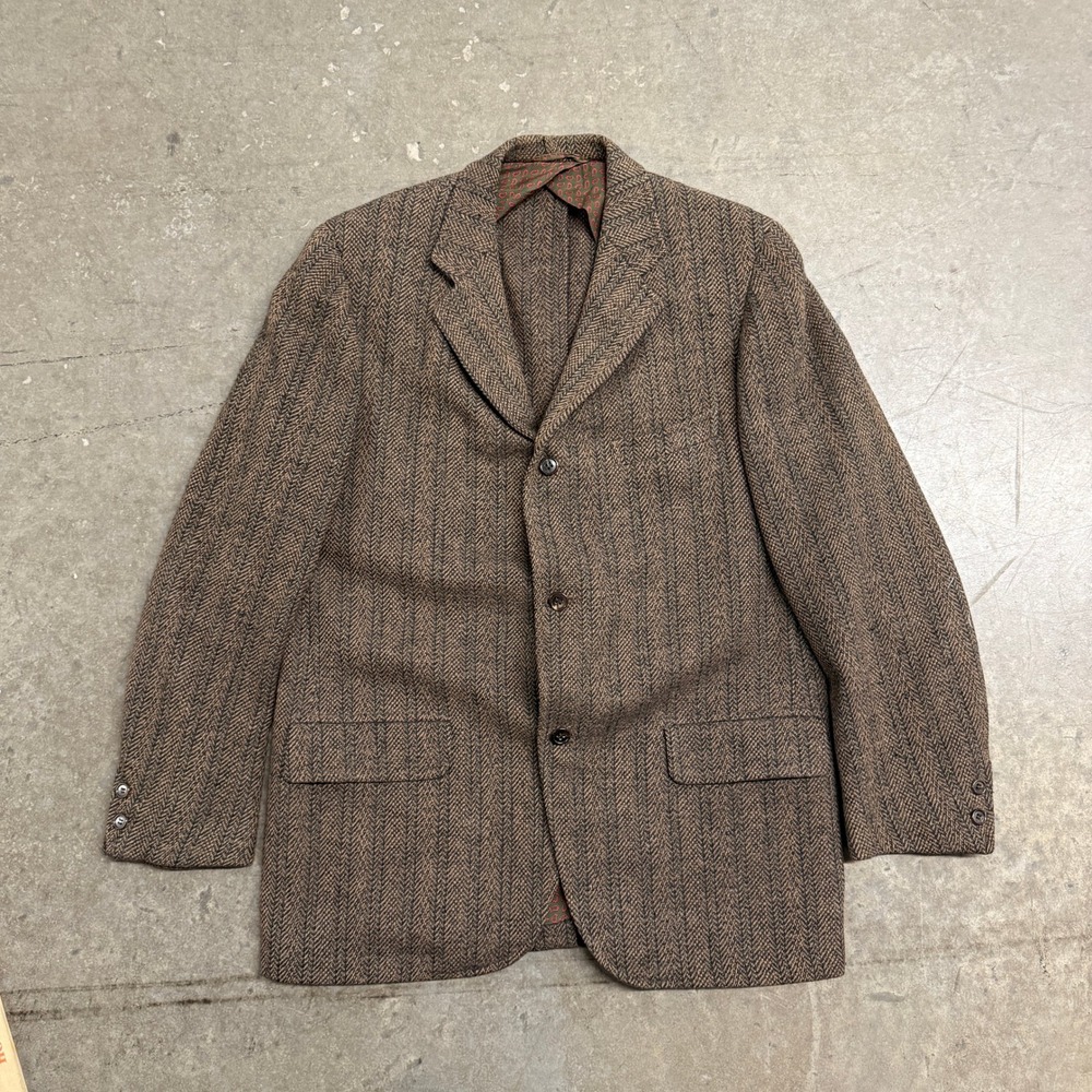 Southwick The Oxford Shop Mens Brown Herringbone Tweed Wool Blazer Sport Coat